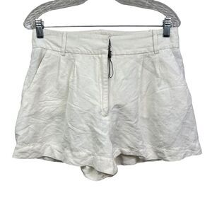 Canal Womens Linen Blend‎ Shorts Pleated Slash Pockets High Rise Cream Size M